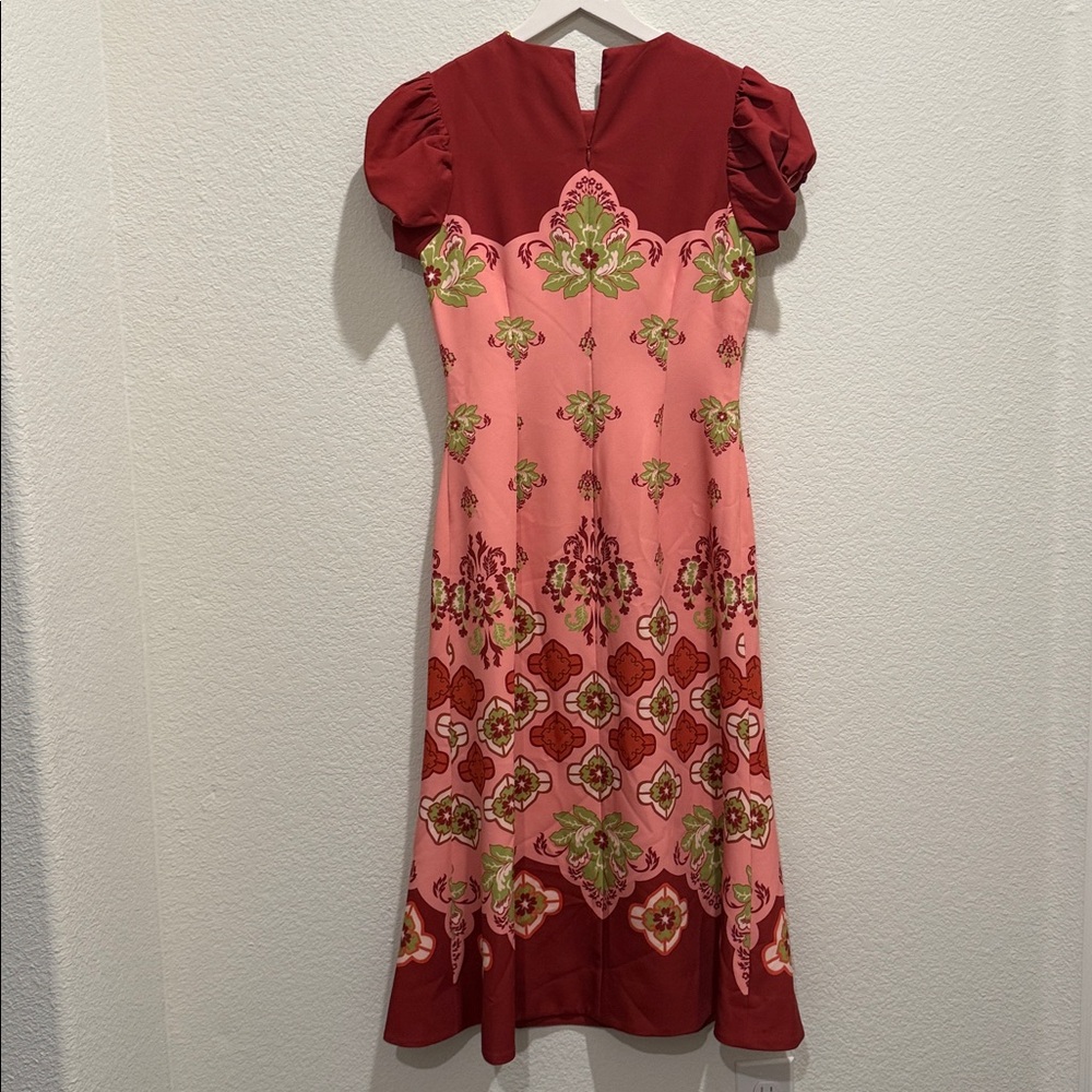 NWT Mestiza New York Perla Flamingo Flourish Crew Neck Short Puff Sleeve Dress - Picture 8 of 11